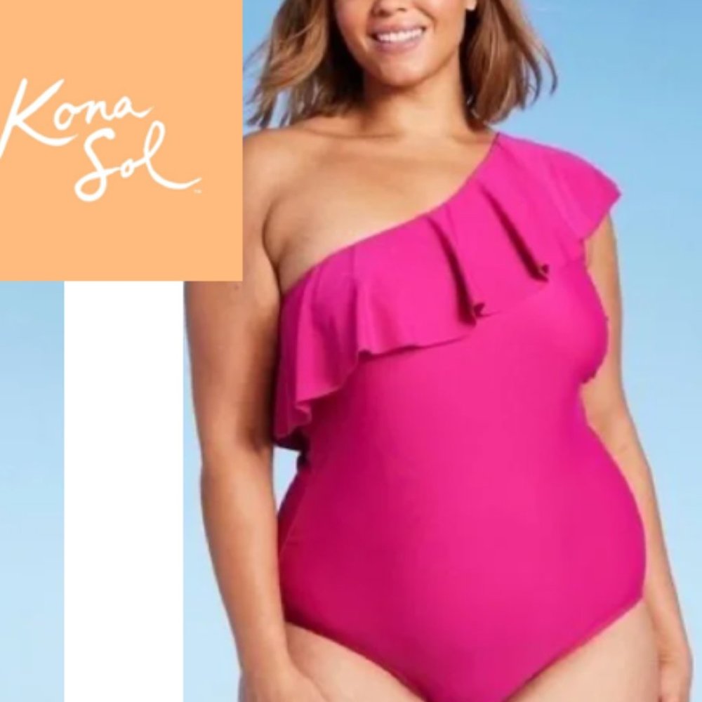 Kona Sol women's one shoulder Ruffle one piece swimsuit, size 18, new with tags